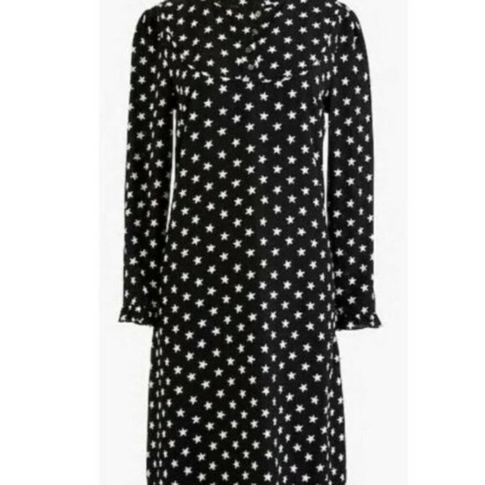 J.Crew Collection Star Print Casual Dress Silk Cocktail Long Sleeve H0085 SZ 8 M
